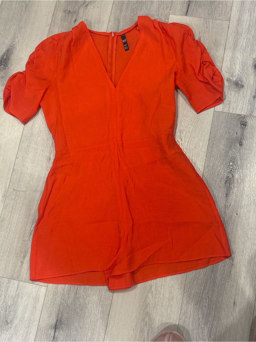 Zara TRF Orange Puff Sleeve V Neck Romper Playsuit Medium